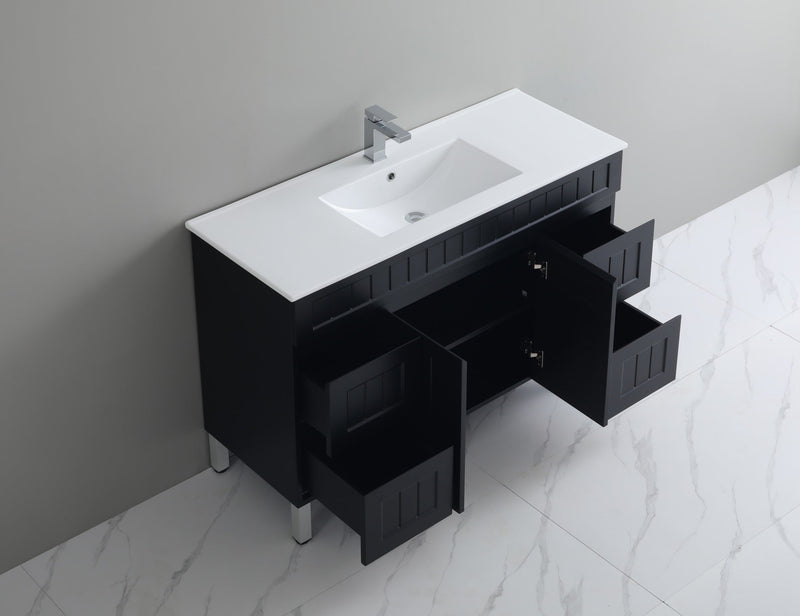 CETO ACACIA SHAKER MATTE BLACK 1200MM SINGLE BOWL FLOOR STANDING VANITY
