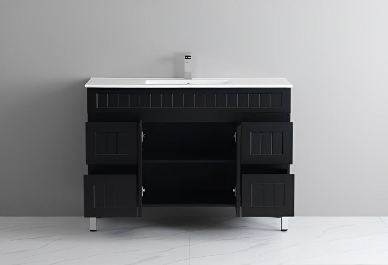 CETO ACACIA SHAKER MATTE BLACK 1200MM SINGLE BOWL FLOOR STANDING VANITY