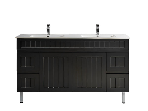 CETO ACACIA SHAKER MATTE BLACK 1500MM DOUBLE BOWL FLOOR STANDING VANITY
