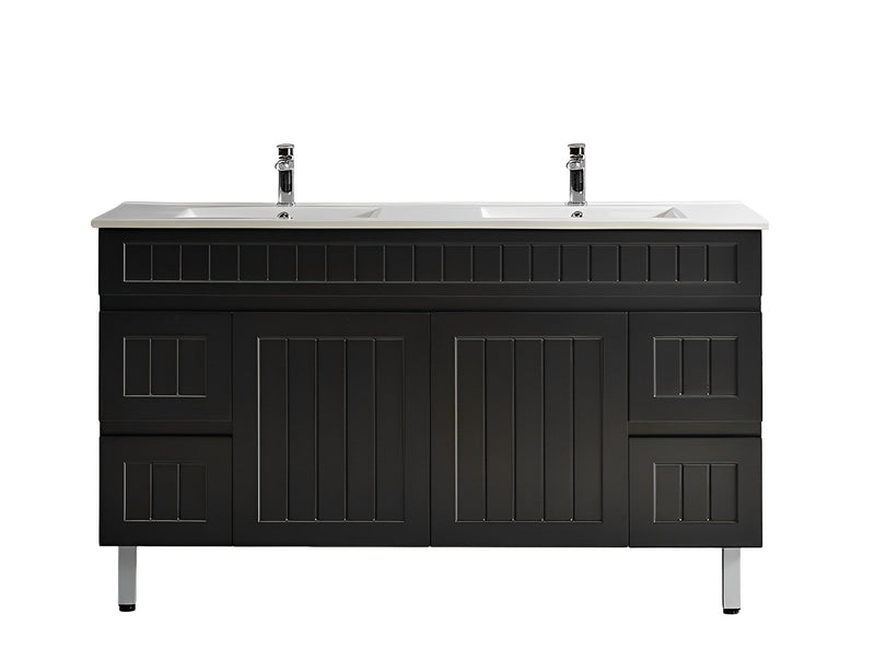 CETO ACACIA SHAKER MATTE BLACK 1500MM DOUBLE BOWL FLOOR STANDING VANITY