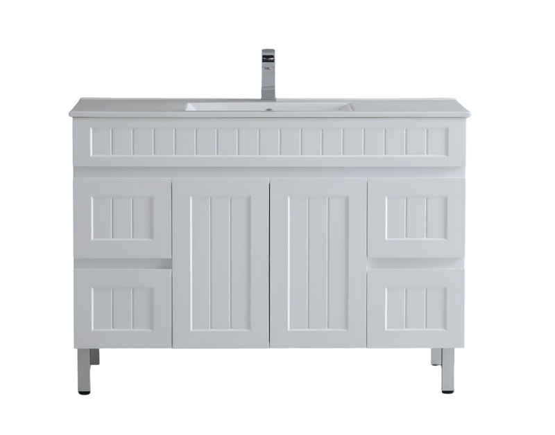 CETO ACACIA SHAKER MATTE WHITE 1500MM SINGLE BOWL FLOOR STANDING VANITY