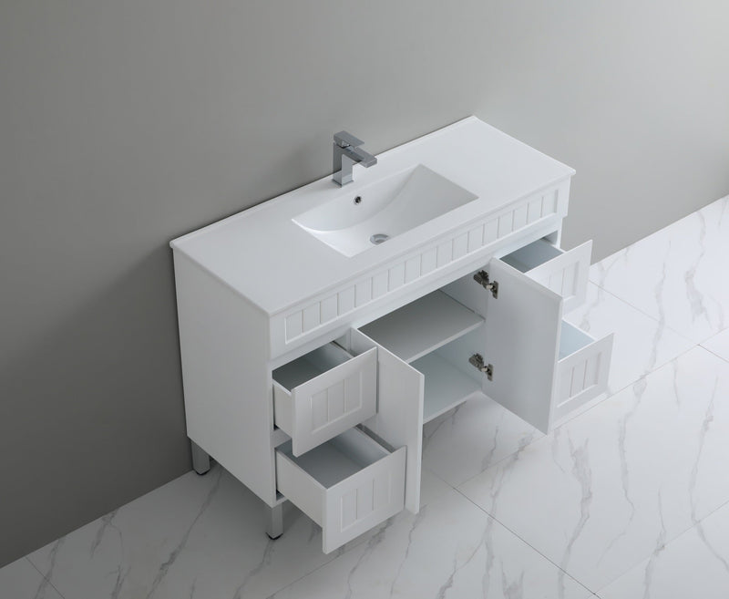 CETO ACACIA SHAKER MATTE WHITE 1500MM SINGLE BOWL FLOOR STANDING VANITY