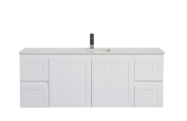 CETO ACACIA SHAKER MATTE WHITE 1500MM SINGLE BOWL WALL HUNG VANITY