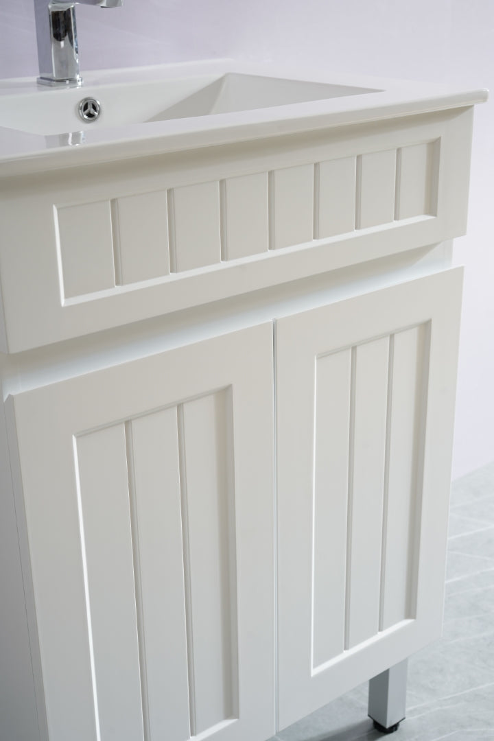 CETO ACACIA SHAKER MATTE WHITE 600MM SINGLE BOWL FLOOR STANDING VANITY
