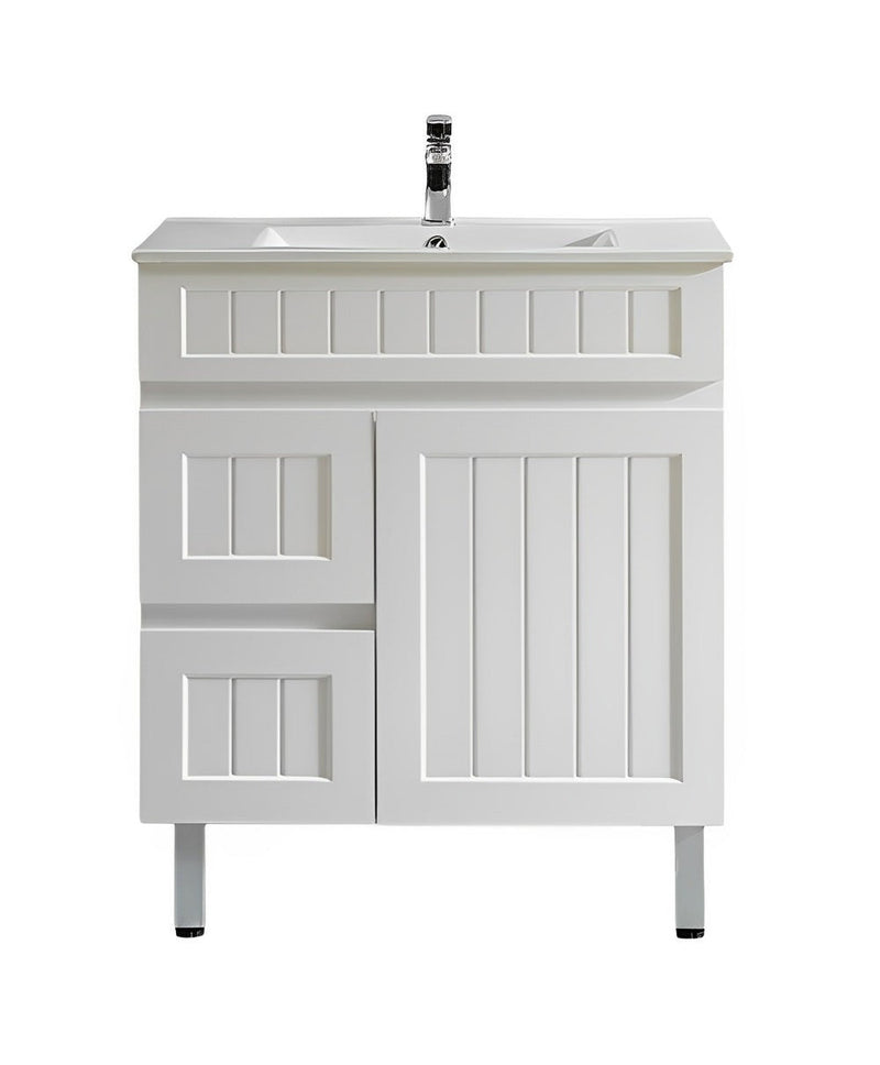CETO ACACIA SHAKER MATTE WHITE 750MM FLOOR STANDING VANITY (AVAILABLE IN LEFT HAND DRAWER AND RIGHT HAND DRAWER)