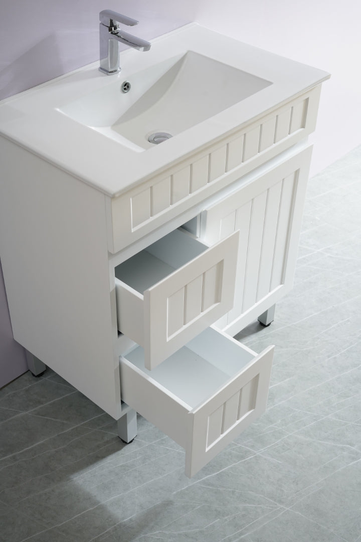CETO ACACIA SHAKER MATTE WHITE 750MM FLOOR STANDING VANITY (AVAILABLE IN LEFT HAND DRAWER AND RIGHT HAND DRAWER)