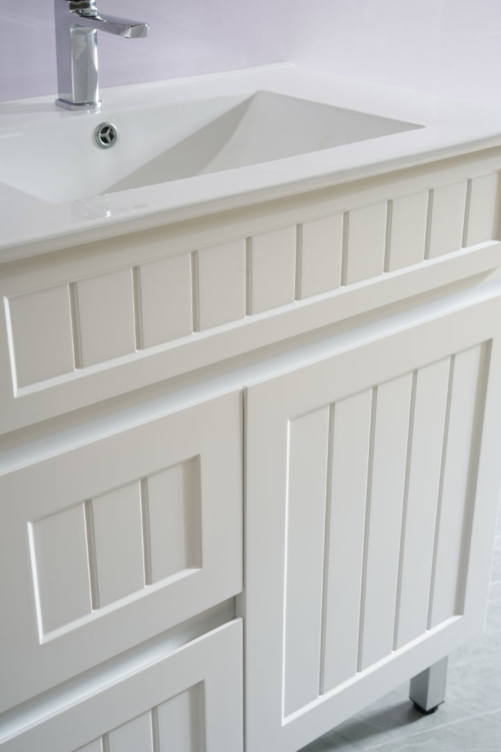 CETO ACACIA SHAKER MATTE WHITE 750MM FLOOR STANDING VANITY (AVAILABLE IN LEFT HAND DRAWER AND RIGHT HAND DRAWER)