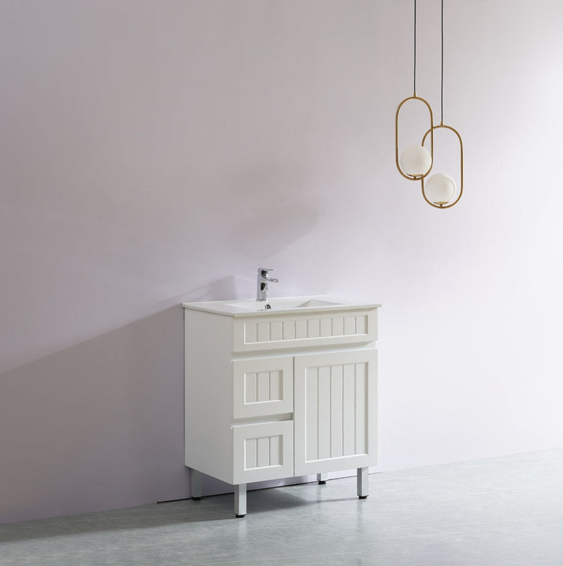 CETO ACACIA SHAKER MATTE WHITE 750MM FLOOR STANDING VANITY (AVAILABLE IN LEFT HAND DRAWER AND RIGHT HAND DRAWER)