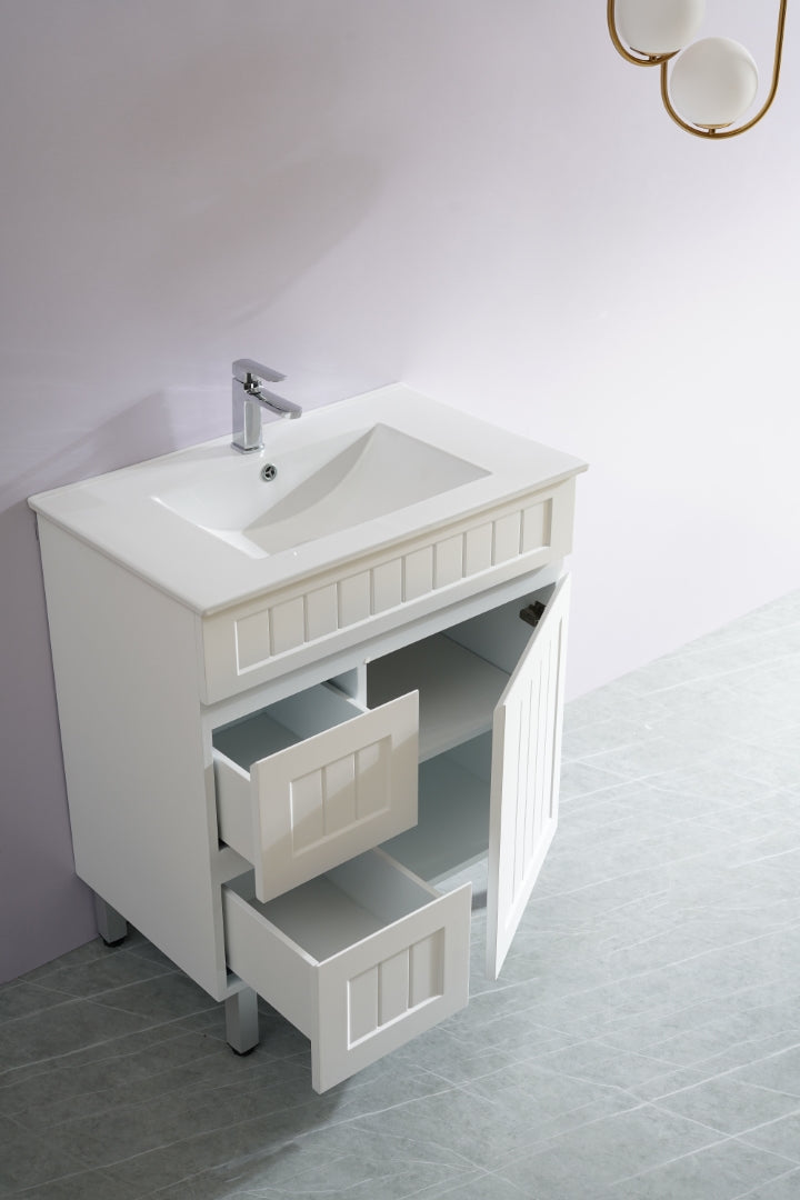 CETO ACACIA SHAKER MATTE WHITE 750MM FLOOR STANDING VANITY (AVAILABLE IN LEFT HAND DRAWER AND RIGHT HAND DRAWER)