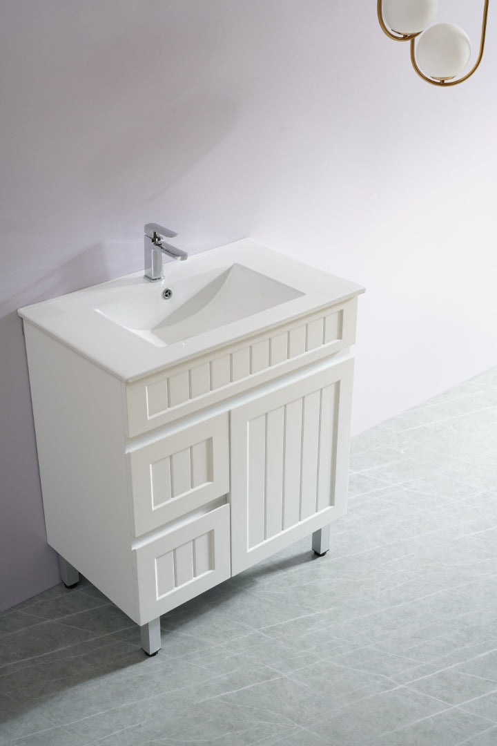 CETO ACACIA SHAKER MATTE WHITE 750MM FLOOR STANDING VANITY (AVAILABLE IN LEFT HAND DRAWER AND RIGHT HAND DRAWER)