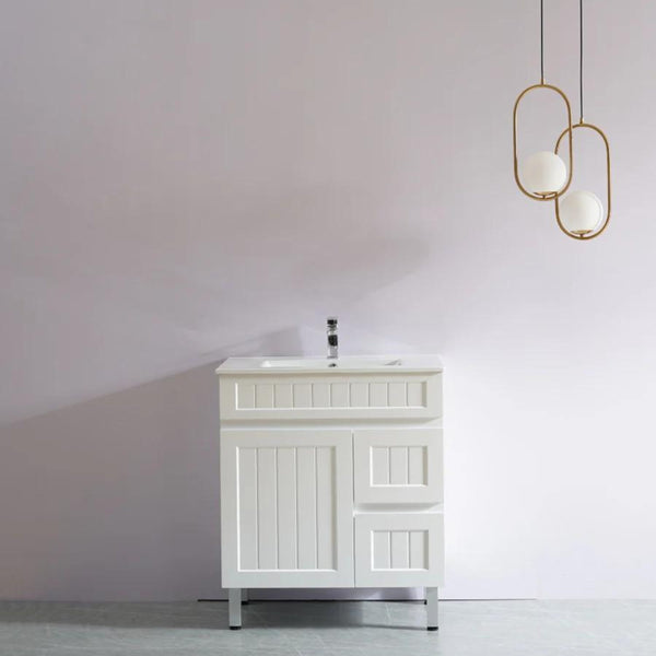 CETO ACACIA SHAKER MATTE WHITE 750MM FLOOR STANDING VANITY (AVAILABLE IN LEFT HAND DRAWER AND RIGHT HAND DRAWER)