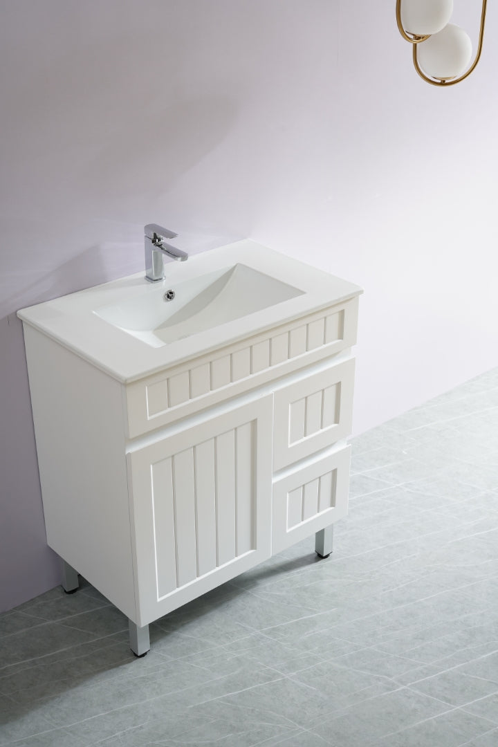 CETO ACACIA SHAKER MATTE WHITE 750MM FLOOR STANDING VANITY (AVAILABLE IN LEFT HAND DRAWER AND RIGHT HAND DRAWER)