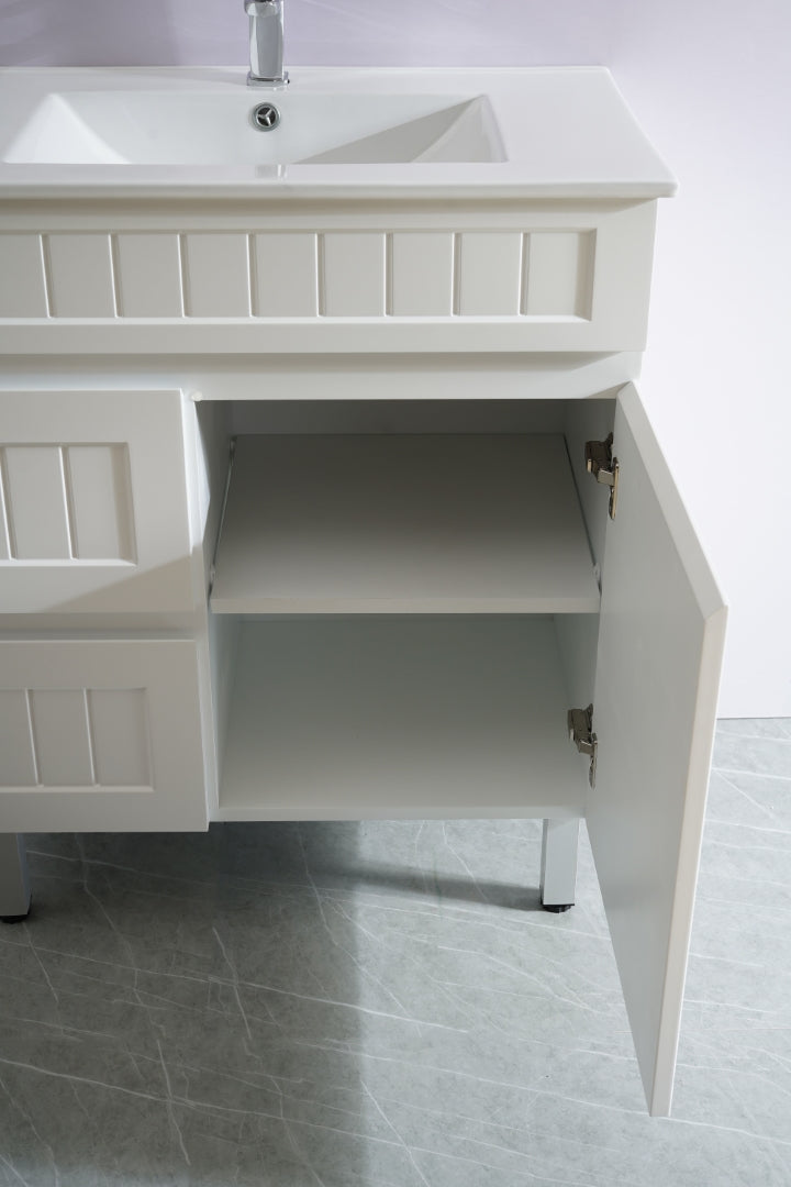 CETO ACACIA SHAKER MATTE WHITE 750MM FLOOR STANDING VANITY (AVAILABLE IN LEFT HAND DRAWER AND RIGHT HAND DRAWER)