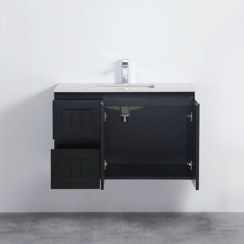 CETO ACACIA SHAKER MATTE BLACK 900MM WALL HUNG VANITY (AVAILABLE IN LEFT HAND DRAWER AND RIGHT HAND DRAWER)