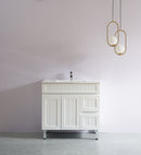 CETO ACACIA SHAKER MATTE WHITE 900MM SINGLE BOWL FLOOR STANDING VANITY (AVAILABLE IN LEFT AND RIGHT HAND DRAWER)