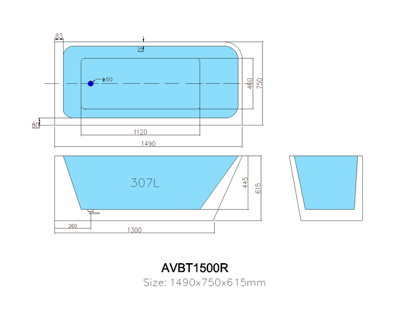 POSEIDON GLOSS WHITE AVIS RIGHT CORNER BACK TO WALL BATHTUB (AVAILABLE IN 1500MM AND 1700MM)