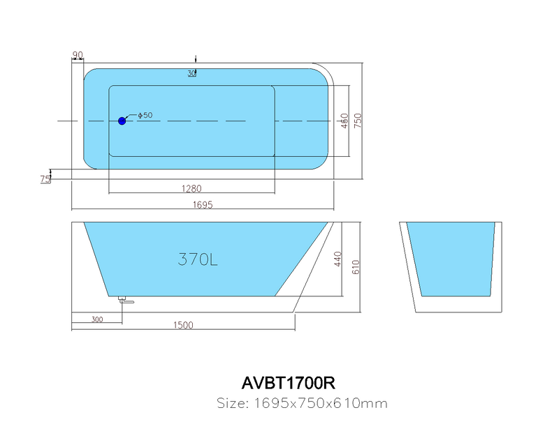POSEIDON GLOSS WHITE AVIS RIGHT CORNER BACK TO WALL BATHTUB (AVAILABLE IN 1500MM AND 1700MM)