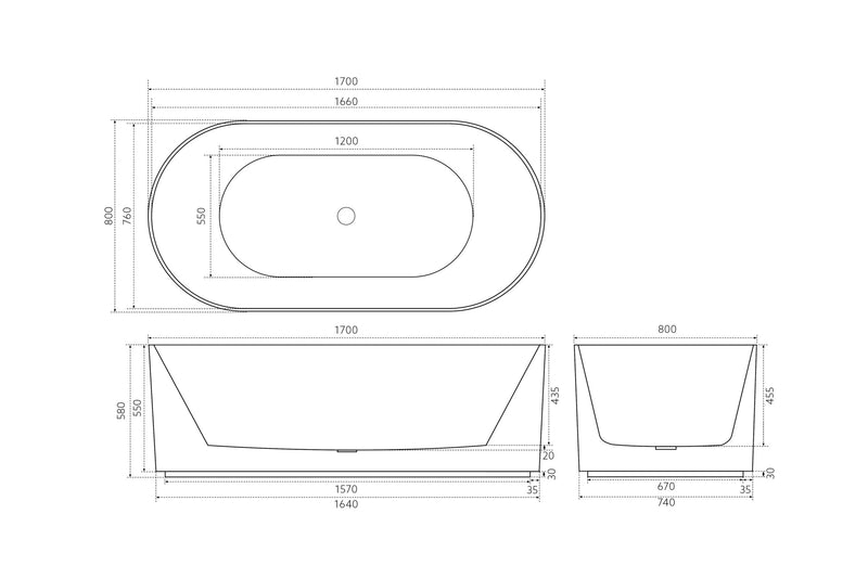 CETO ALLY GROOVE OVAL FREESTANDING BATHTUB MATTE WHITE (AVAILABLE IN 1500MM AND 1700MM)