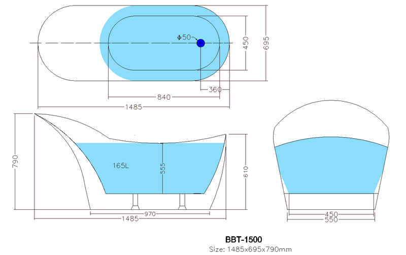POSEIDON BEVEL FREE STANDING BATH NF GLOSS WHITE (AVAILABLE IN 1400MM, 1500MM AND 1700MM)