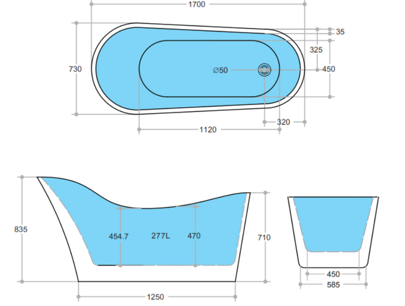 POSEIDON BEVEL FREE STANDING BATH NF GLOSS WHITE (AVAILABLE IN 1400MM, 1500MM AND 1700MM)