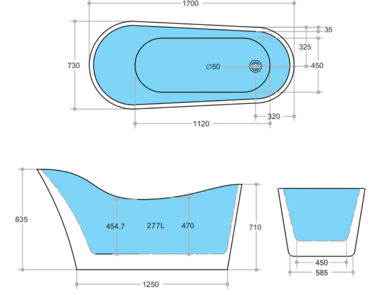 POSEIDON BEVEL FREESTANDING BATHTUB NF GLOSS BLACK AND GLOSS WHITE 1700MM