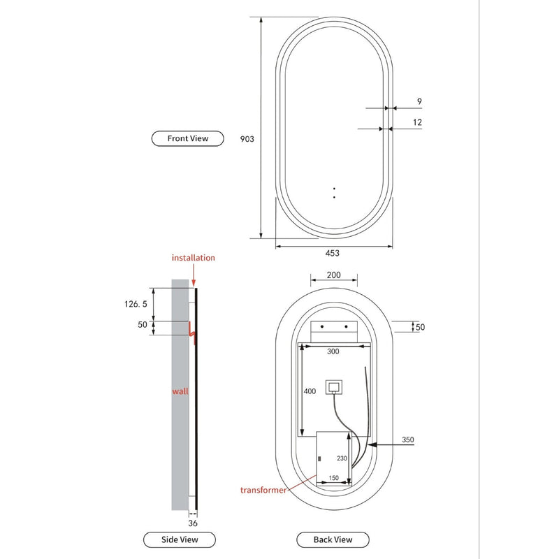 AULIC BEAU MONDE LED MIRROR BRUSHED NICKEL 3 COLOUR LIGHTS 450X900MM