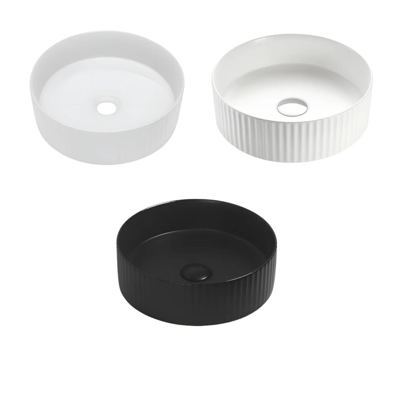 POSEIDON BELLEVUE FLUTED ABOVE COUNTER BASIN MATTE BLACK 360MM