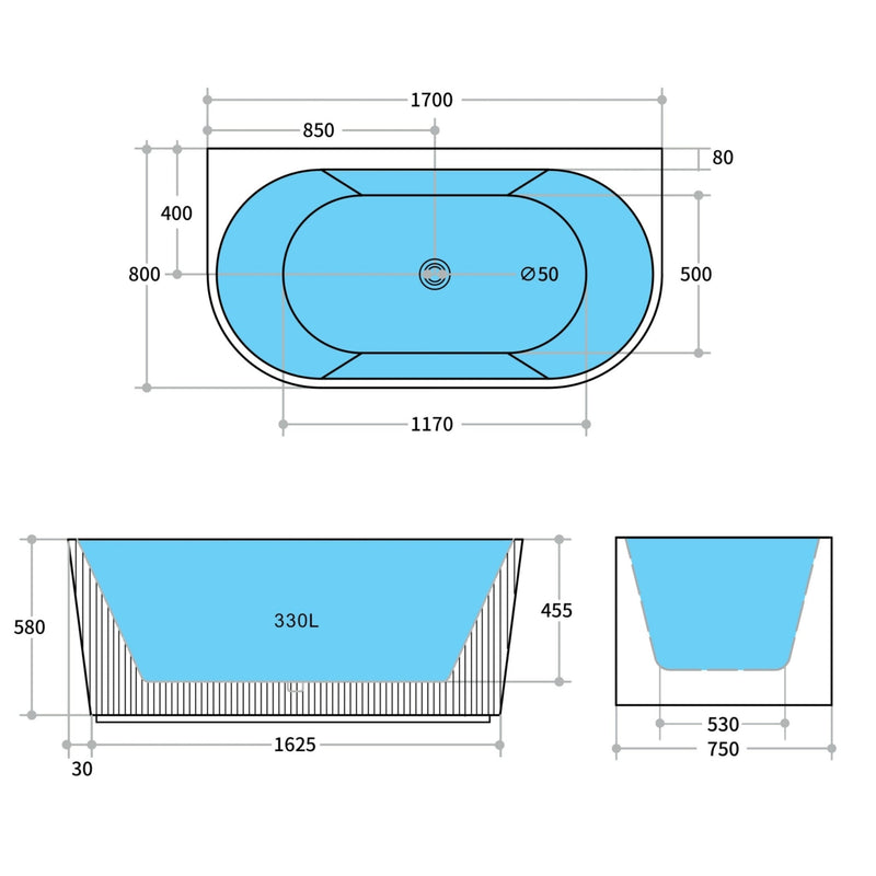 CETO BARI FREESTANDING BATHTUB MATTE WHITE (AVAILABLE IN 1500MM AND 1700MM)