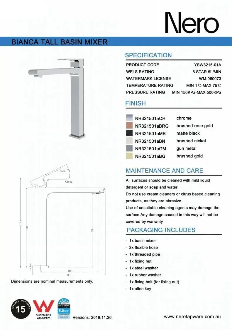 BIANCA Tall Basin Mixer