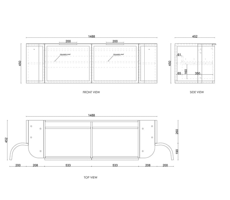 OTTI HAMPSHIRE SATIN WHITE 1500MM CURVE DOUBLE BOWL WALL HUNG VANITY