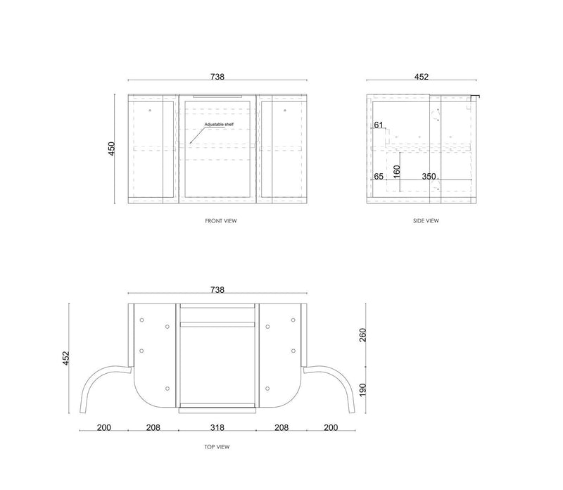 OTTI HAMPSHIRE SATIN WHITE 750MM CURVE SINGLE BOWL WALL HUNG VANITY