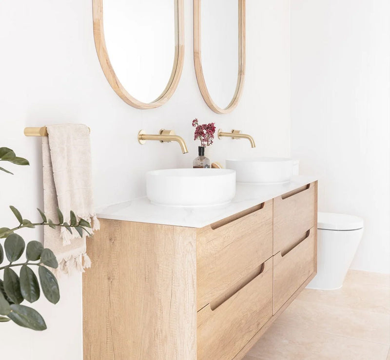 OTTI BYRON NATURAL OAK 1500MM DOUBLE BOWL WALL HUNG VANITY