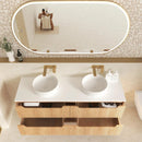 OTTI BYRON WOODLAND OAK FLUTED 1200MM DOUBLE BOWL WALL HUNG VANITY