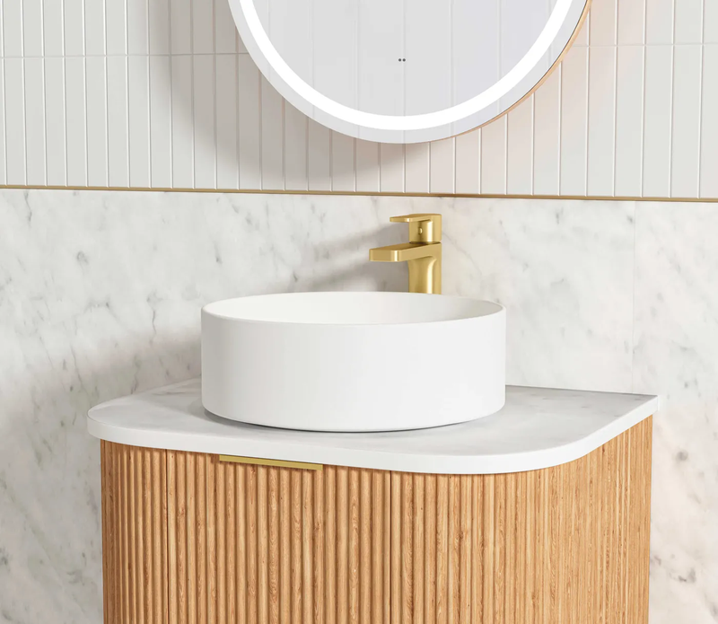 OTTI BONDI WOODLAND OAK FLUTED 600MM CURVE SINGLE BOWL WALL HUNG VANITY