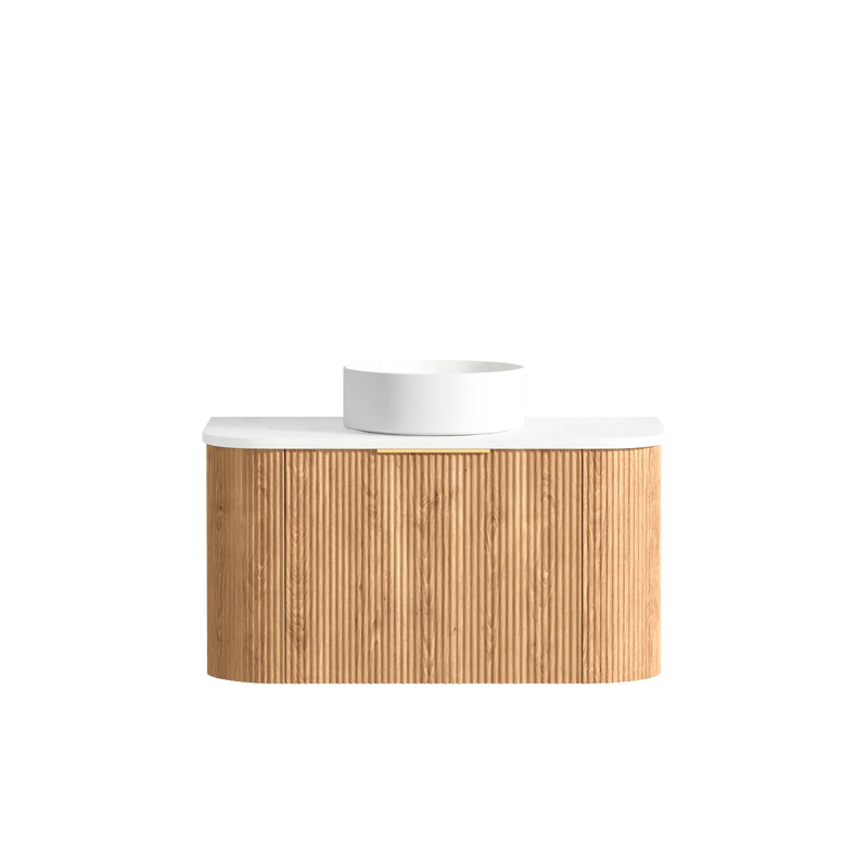 OTTI BONDI WOODLAND OAK FLUTED 900MM CURVE SINGLE BOWL WALL HUNG VANITY