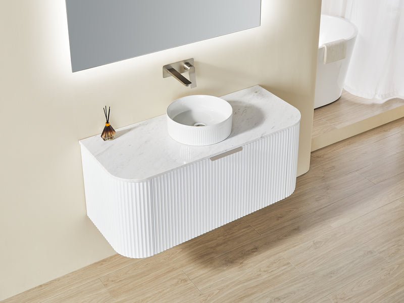 CETO AVALON Flutted Curved Wall Hung Vanity MATTE WHITE 750-1500mm