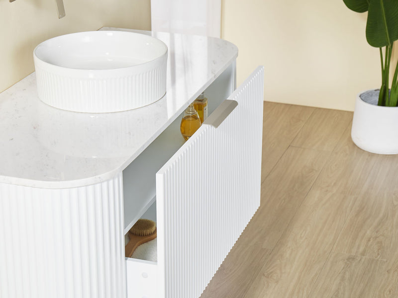 CETO AVALON Flutted Curved Wall Hung Vanity MATTE WHITE 750-1500mm