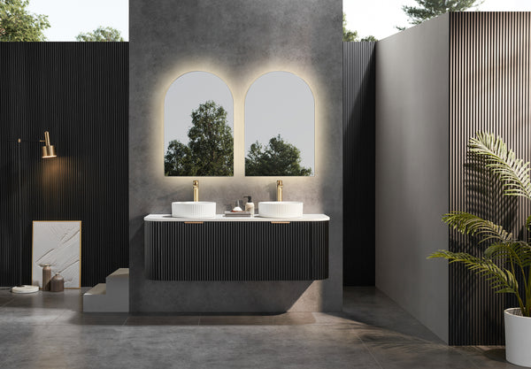 CETO AVALON Flutted Curved Wall Hung Vanity MATTE BLACK 750-1500mm