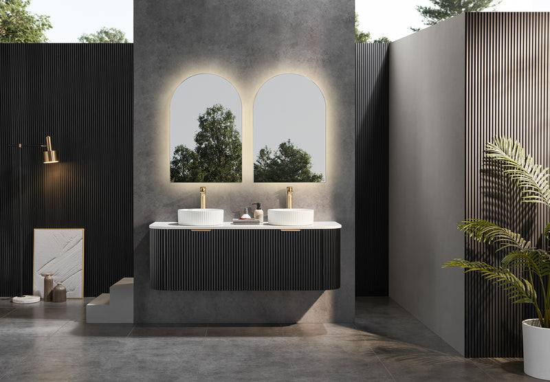 CETO AVALON Flutted Curved Wall Hung Vanity MATTE BLACK 750-1500mm