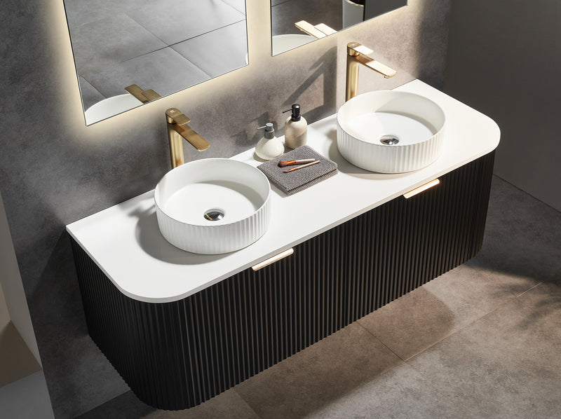 CETO AVALON Flutted Curved Wall Hung Vanity MATTE BLACK 750-1500mm