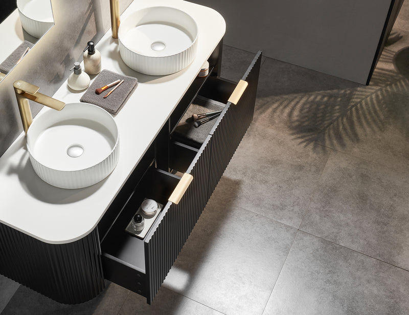 CETO AVALON Flutted Curved Wall Hung Vanity MATTE BLACK 750-1500mm