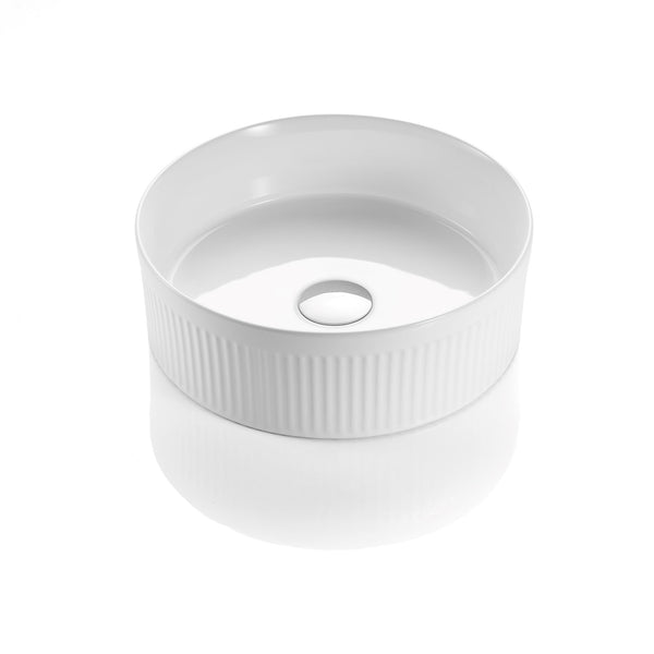 CETO CASCADE FLUTED ROUND ABOVE COUNTER BASIN MATTE WHITE 410MM