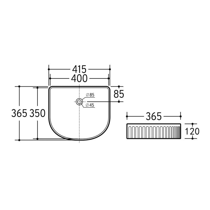 CETO CASCADE FLUTED ARCH ABOVE COUNTER BASIN MATTE WHITE 415MM