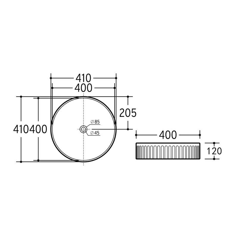 CETO CASCADE FLUTED ROUND ABOVE COUNTER BASIN MATTE BLACK 410MM