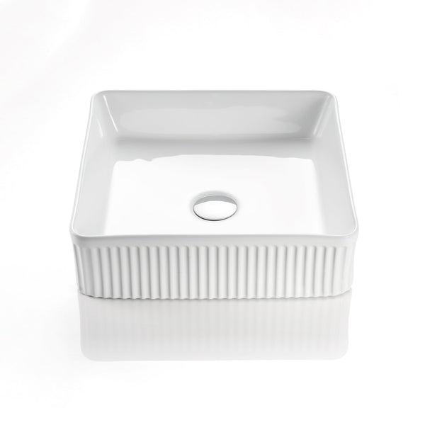 CETO CASCADE FLUTED SQUARE ABOVE COUNTER BASIN MATTE WHITE 415MM