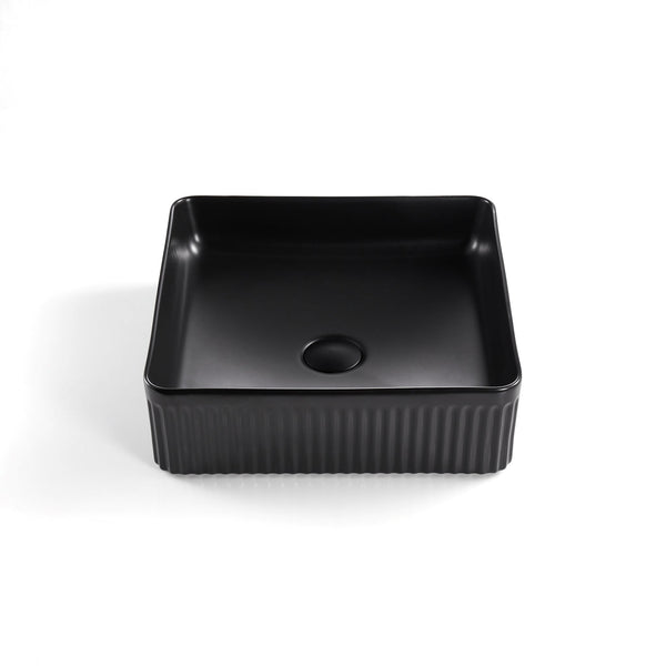 CETO CASCADE FLUTED RECTANGULAR ABOVE COUNTER BASIN MATTE BLACK 380MM