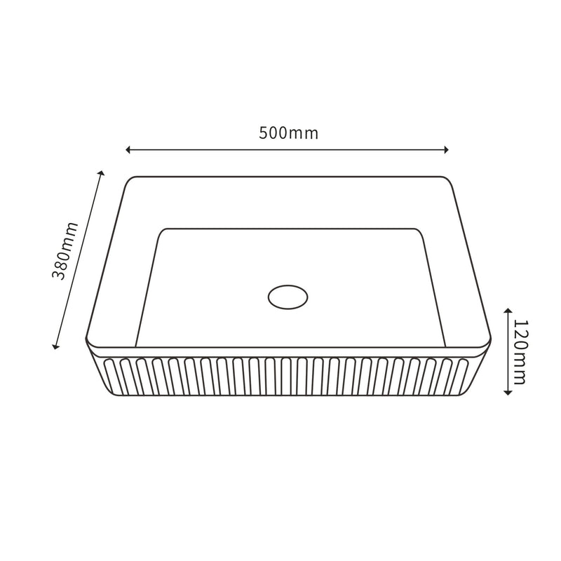 CETO CASCADE FLUTED RECTANGULAR ABOVE COUNTER BASIN GLOSS WHITE 380MM
