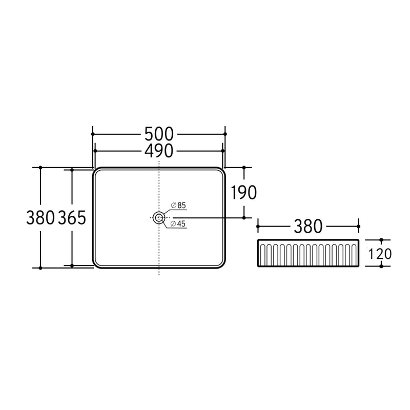CETO CASCADE FLUTED RECTANGULAR ABOVE COUNTER BASIN MATTE BLACK 380MM