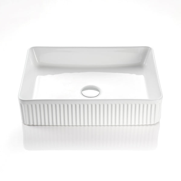 CETO CASCADE FLUTED RECTANGULAR ABOVE COUNTER BASIN MATTE WHITE 380MM