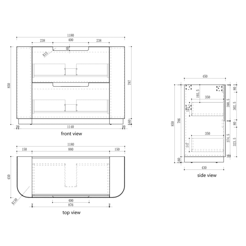 AULIC CURVA CURVED MATTE WHITE 1200MM SINGLE BOWL FLOOR STANDING VANITY W/ QUADRO HETTICH RUNNERS